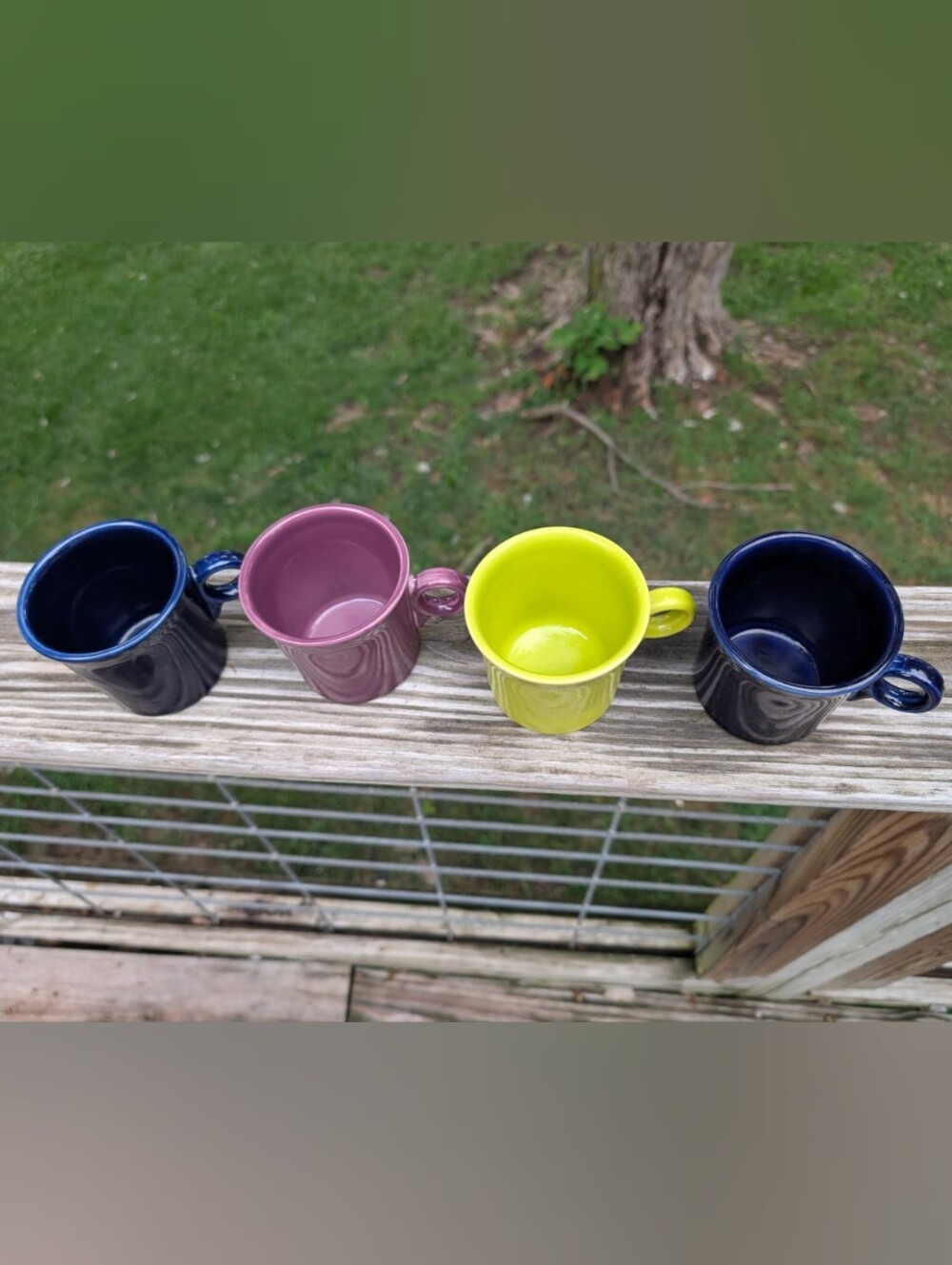 4 Fiesta Mugs in Navy, Plum, and Yellow-Green 4 Mug Lot